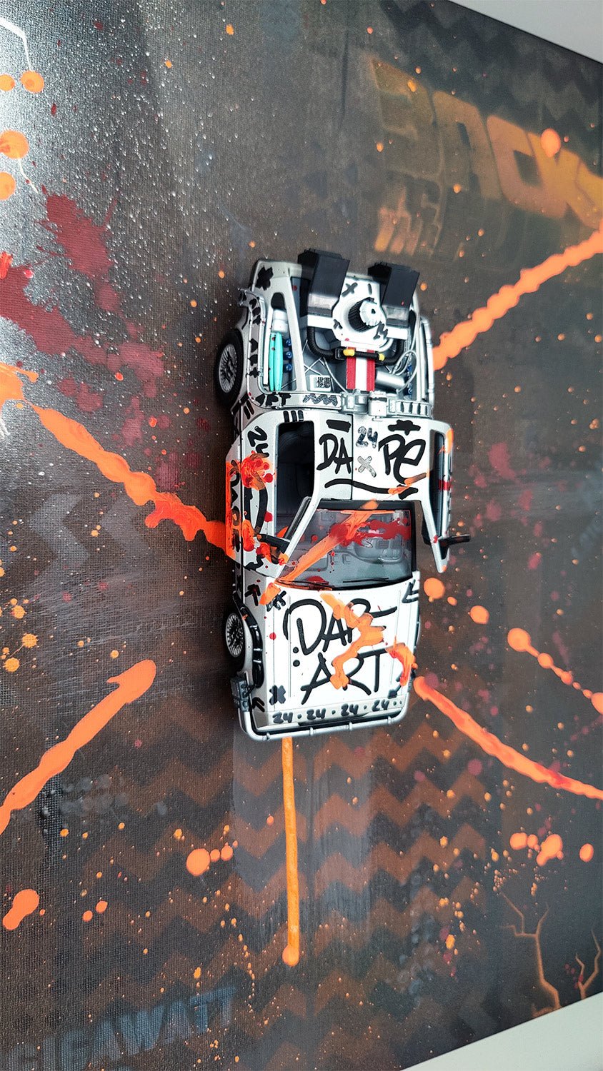 Zurück in die Zukunft – DeLorean als Mixed - Media - Meisterwerk - DAPE - ART - SHOP